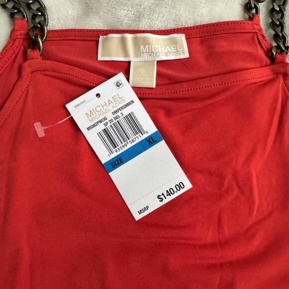 Michael Kors DRK Persimmon red Maxi dress sz XL halter chain-strap pull-on new - Picture 9 of 10